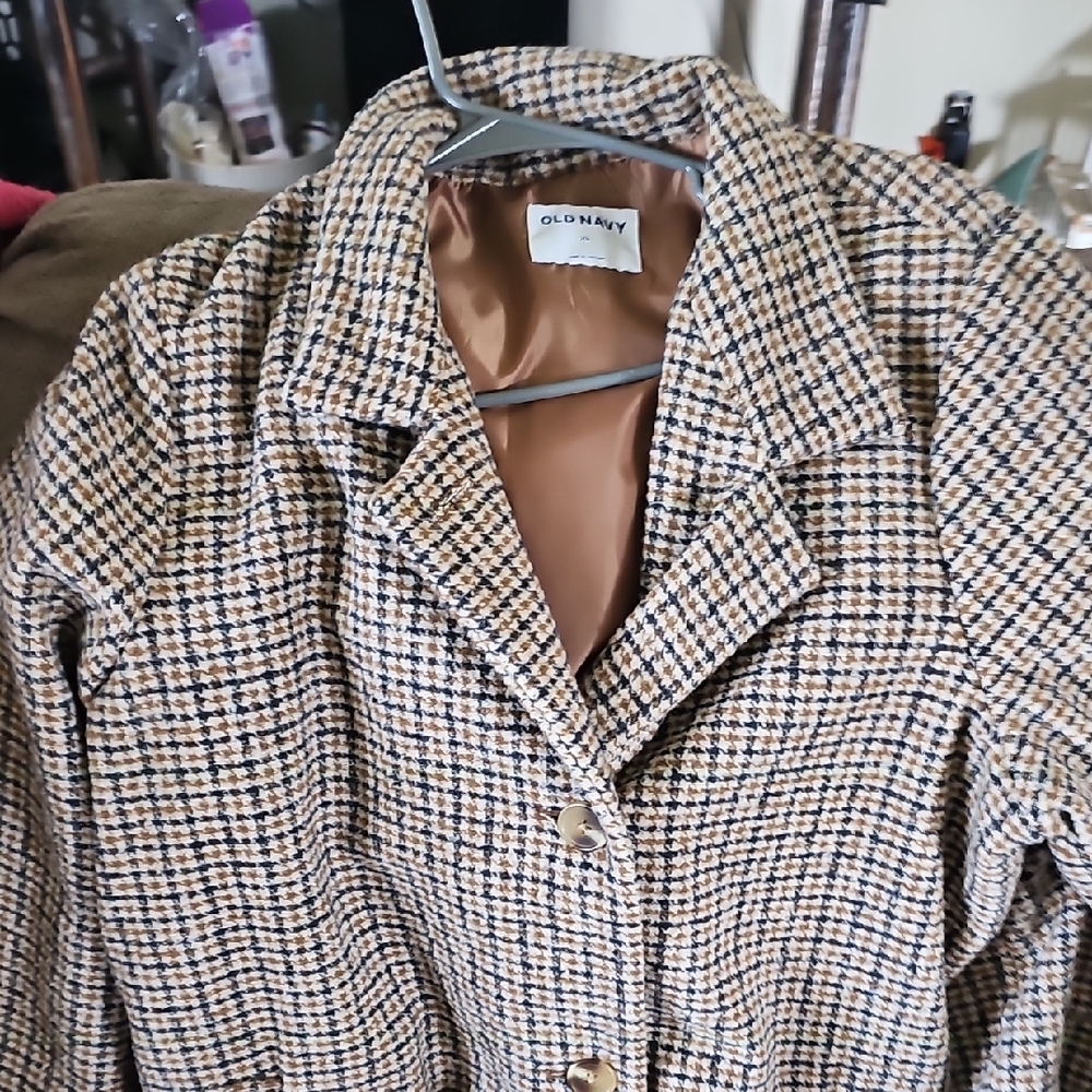 Old Navy Women's Beige Checkered Blazer